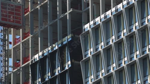 elevator moving up facade on construction 4K