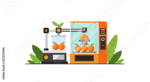 Automated Orange Juice Vending Machine Flat Vector Illustration