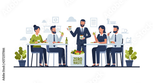 Office Employees Sustainable Zero Waste Lunch Break Illustration