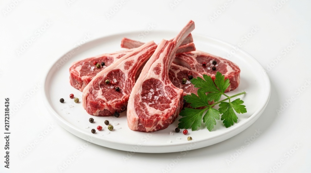 Fototapeta premium Roasted lamb chops served with fresh herbs on a plate