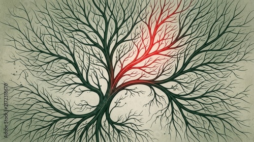 Black tree silhouette with colorful glowing branch