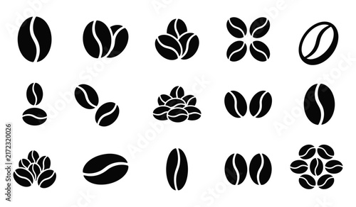 Various roasted coffee beans vector and seeds isolated on a white background for cafe design