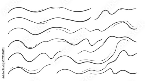 Hand Drawn Wavy Lines Collection, Sketchy Zig Zag Strokes Borders, Black Organic Vector Shapes, Minimalist Design Elements