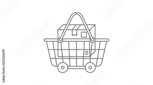 Shopping Trolley Line Art Icon with Parcel Box Delivery Outline Vector Illustration