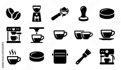Collection of coffee shop elements vectors including disposable cups and cafe accessories for modern beverage branding design