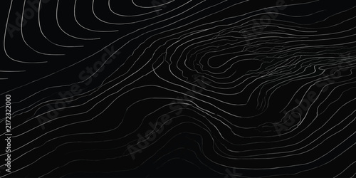Abstract topographic map elevation contour lines pattern with white dashes on black background dashed lines geographic topography cartography abstract background illustration minimalist