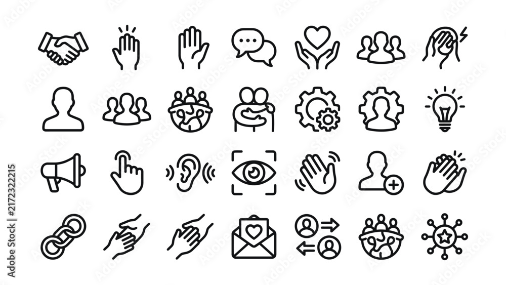 Fototapeta premium Collection of various hand gesture and communication icon illustrations isolated on transparent background