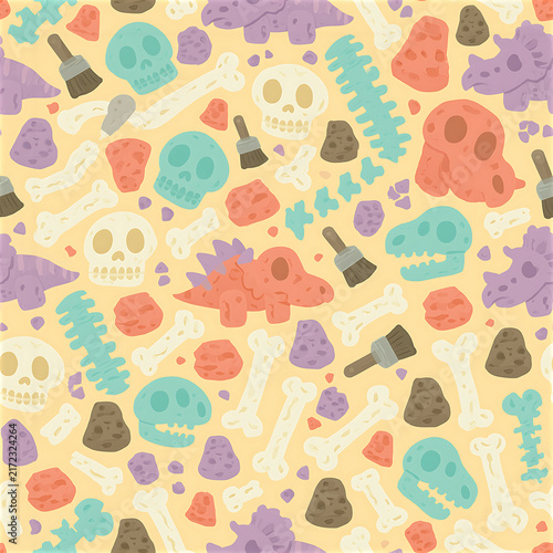Dinosaur fossil seamless pattern for kids in playful colors