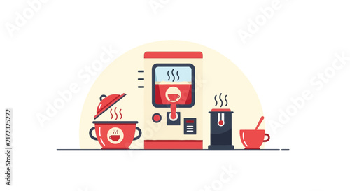 Flat Vector Coffee Machine and Kitchen Appliance Illustration for Food and Beverage Design