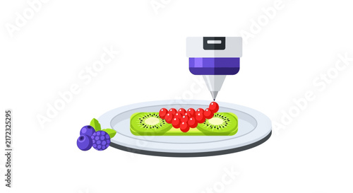 3D Food Printing Technology Illustration with Fruit and Berries