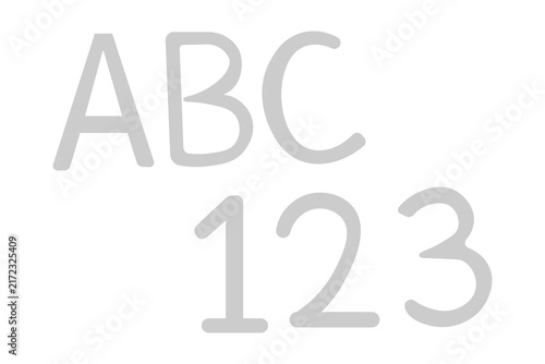 This image is a minimalist, flat-style vector graphic featuring basic educational symbols representing alphabet letters and numbers.