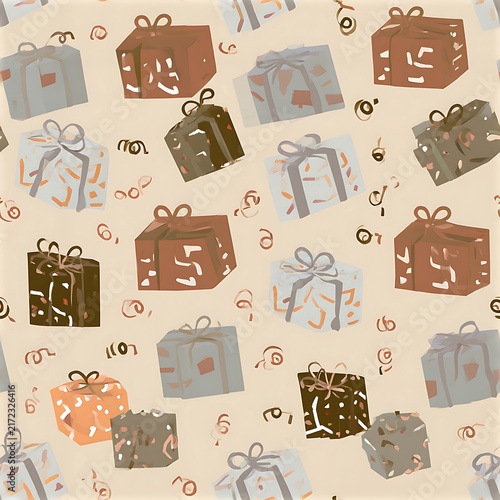 Seamless pattern with cute gift packages in various colors and sizes