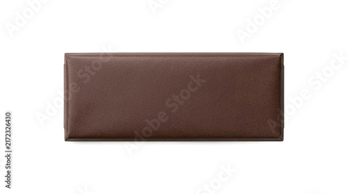 Blank brown paper chocolate bar packaging mockup isolated on white background. Minimalist wrapper template for craft chocolate brand presentation and product design.