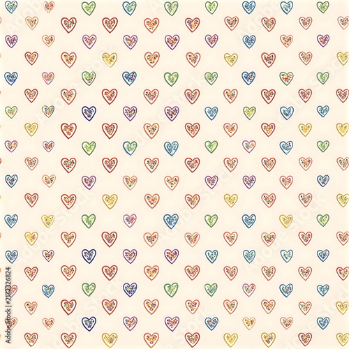 Colorful heart seamless pattern on a light background with varied sizes