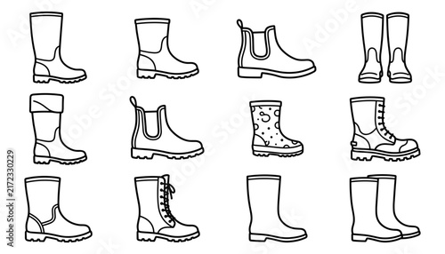 Boots Illustration Set with Various Styles and Designs Featuring Footwear