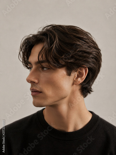 Profile portrait of a young man with stylish hair