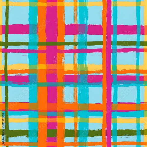 Colorful plaid seamless pattern with bright colors and bold lines