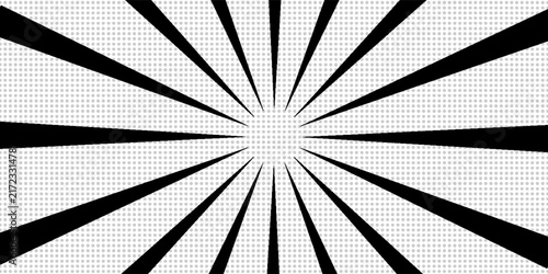Black and White Comic Speed Lines Background with Halftone Dot Pattern