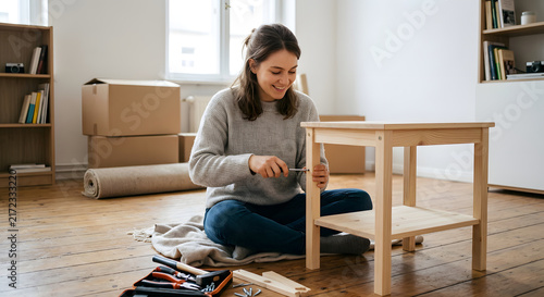 Junger Erwachsener baut Möbel für die erste Wohnung auf