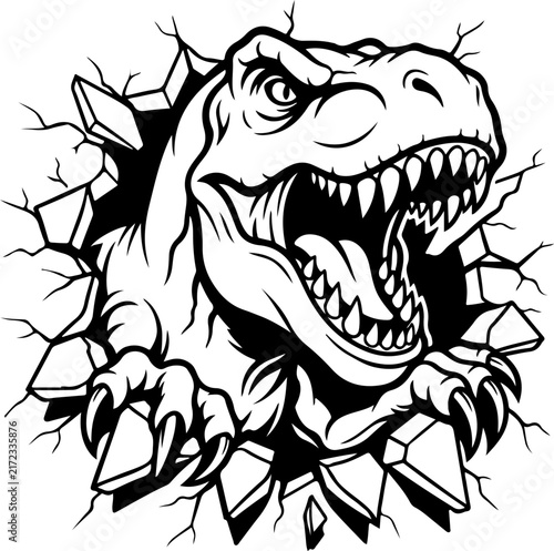 Angry T-Rex Roaring Wall Breakout Dinosaur svg