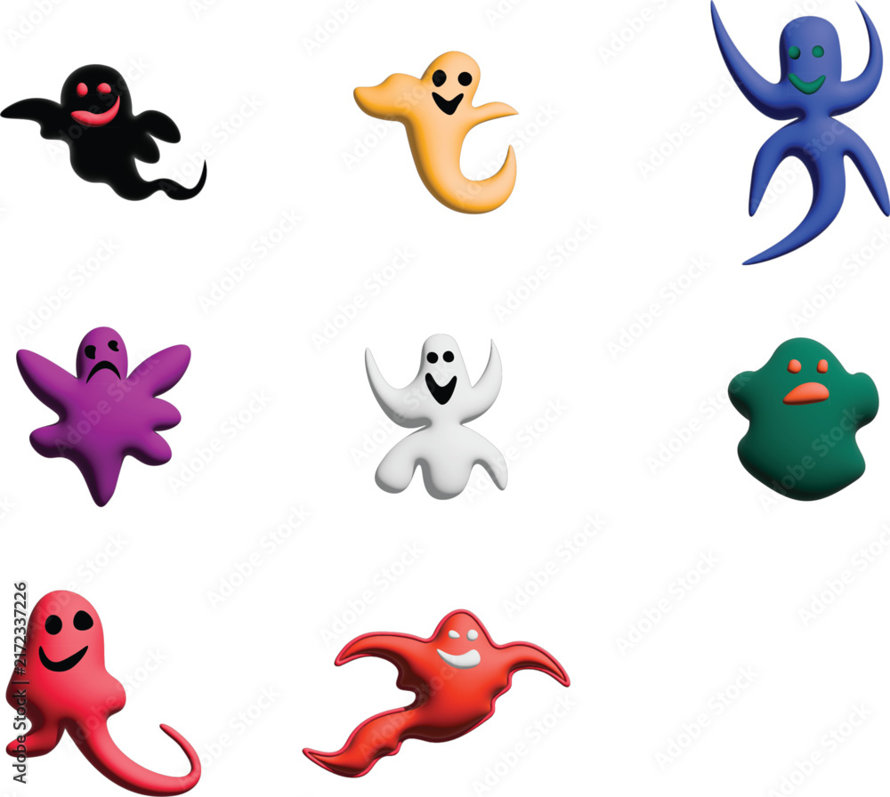 Fototapeta premium Collection Of Colorful Playful Three Dimensional Ghost Characters