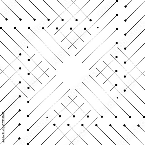 Geometric line patterns and dots on a white background. Ideal for modern designs and templates. Seamless pattern and copy space.