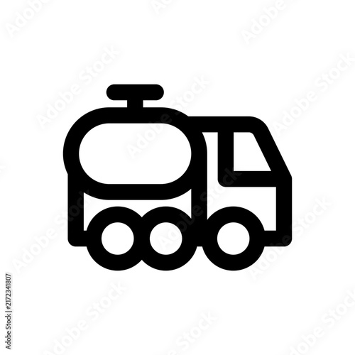 Tanker truck icon. Editable stroke. Vector illustration. Clean line icon depicting a heavy fuel tanker truck transport vehicle carrying liquid cargo.