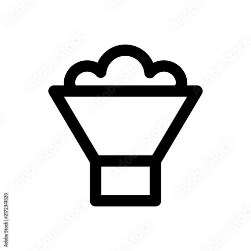 Funnel icon. Editable stroke. Vector illustration. Minimal line icon showing a classic industrial pouring funnel tool for liquid filtering and transfer.