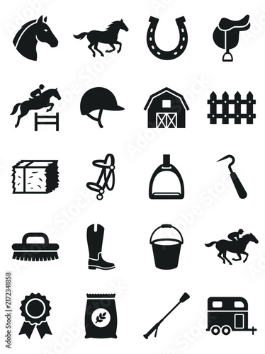 Foto Horse Riding Equestrian Black Silhouette Vector Icons Set