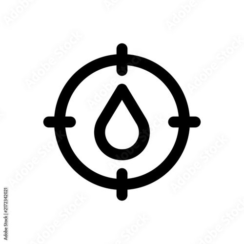 Water droplet inside a target icon. Editable stroke. Vector illustration. Clean line icon featuring a water drop centered within a precision target aim symbol.