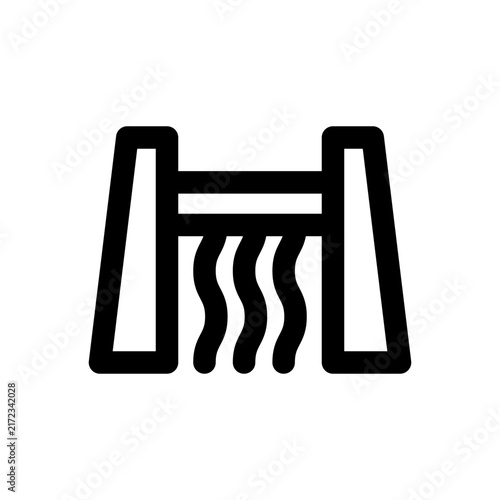 Hydroelectric dam icon. Editable stroke. Vector illustration. Clean line icon depicting a large water dam structure generating renewable hydroelectric power.