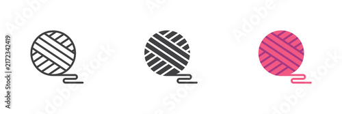 Round yarn spool icon in line, solid, flat colorful color vector sign symbol. Yarn spool icon set pack shows knitting wool ball with loose thread.