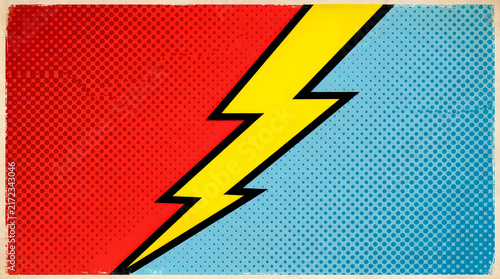 Vintage comic book style illustration of a yellow lightning bolt on a split background