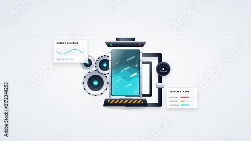 Futuristic Energy Processing Machine with Digital Status Indicators