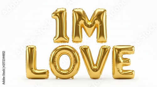 Golden balloon letters spelling i love 1m celebrating one million followers or likes