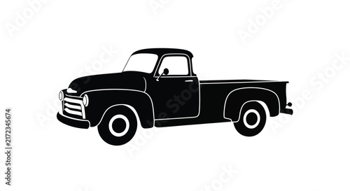 Vintage Pickup Truck Silhouette Against White Background classic old automobile
