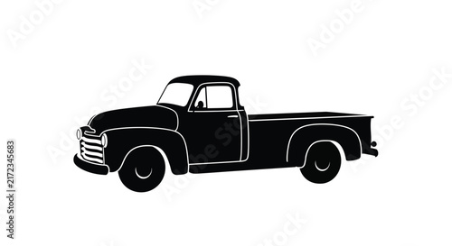 Vintage pickup truck silhouette against a white background classic old