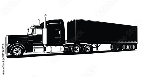 Semi truck With Trailer Silhouette On White Background truck tractor trailer eighteen wheeler