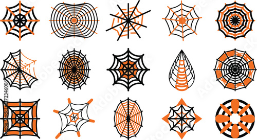 Set of various spider web designs and halloween cobweb elements for festive holiday decoration and graphic design projects