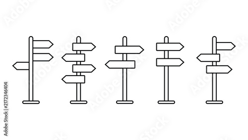 Set of directional signpost icons with multiple arrows pointing different ways.