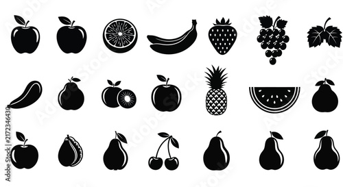 Collection Of Fruit Silhouettes In Black And White Graphic Design Silhouette