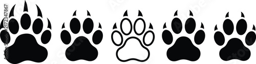 Set of black bear paw prints and claw marks vector illustration with paw print animal tracks foot step paw pad