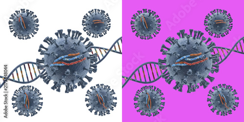 Canvastavla 3D render of virus cells with DNA helix strands