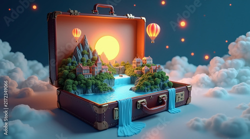 World Tourism Day concept image: A world of adventure packed in a suitcase