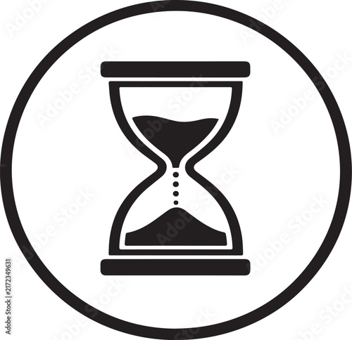 Black hourglass timer icon inside a circle