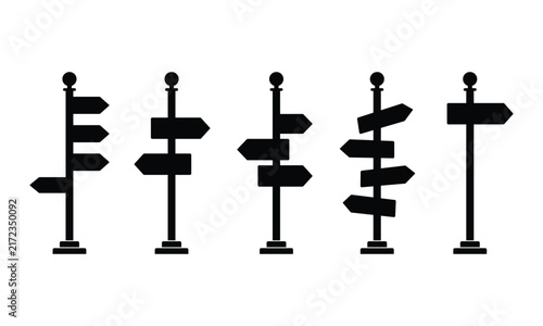 Direction signpost icon set, choice, guidance and future path symbol.