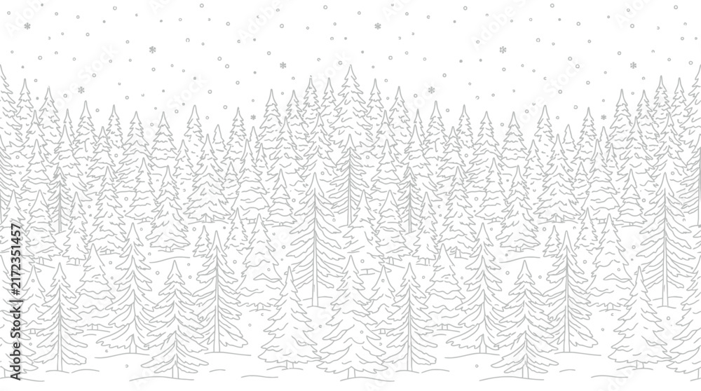 Fototapeta premium Winter forest scene with falling snow