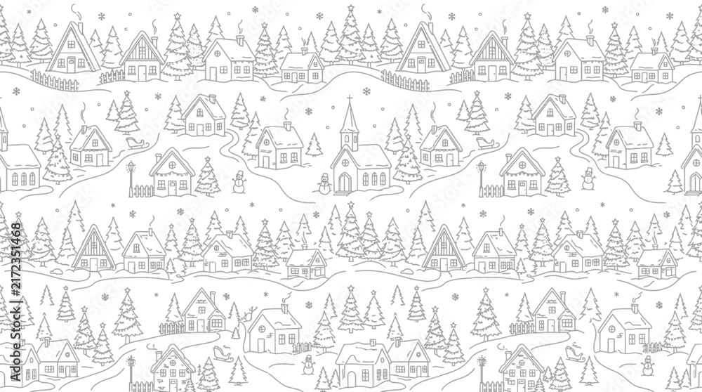 Fototapeta premium Winter Village Pattern Isolated