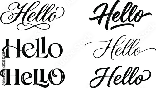 Collection of various artistic hello word designs in different creative calligraphy and vintage typography font styles