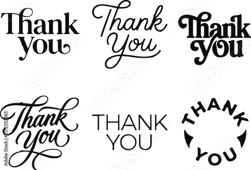 Collection of various thank you lettering designs in different artistic styles for cards and social media